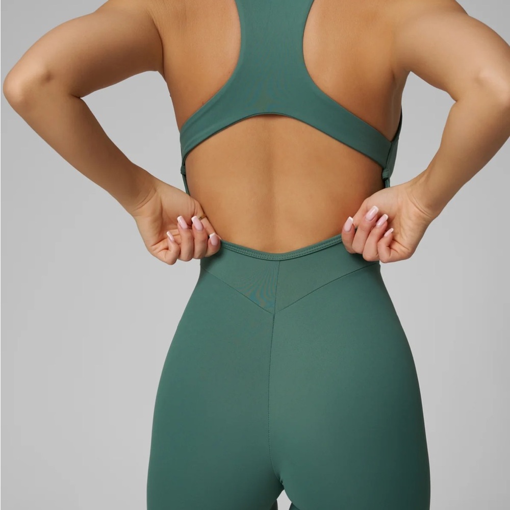 Sculpting Racerback Jumpsuit in Forest Green - Picture 4 of 7